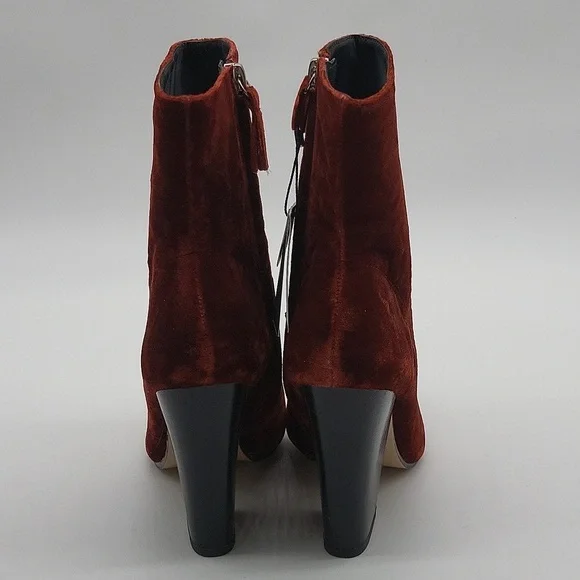 857- ZARA Burgundy Velvet Ankle Boots | Chunky Heel | Size 5.5 NWT - Picture 5 of 9